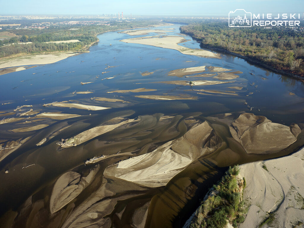 a river with sand and trees