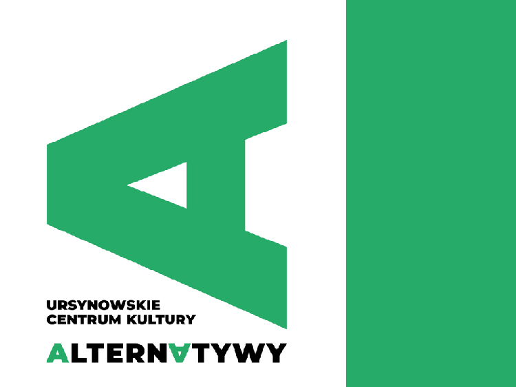 Logo Ursynowskiego Centrum Kultury z zielonymi elementami graficznymi na białym tle.