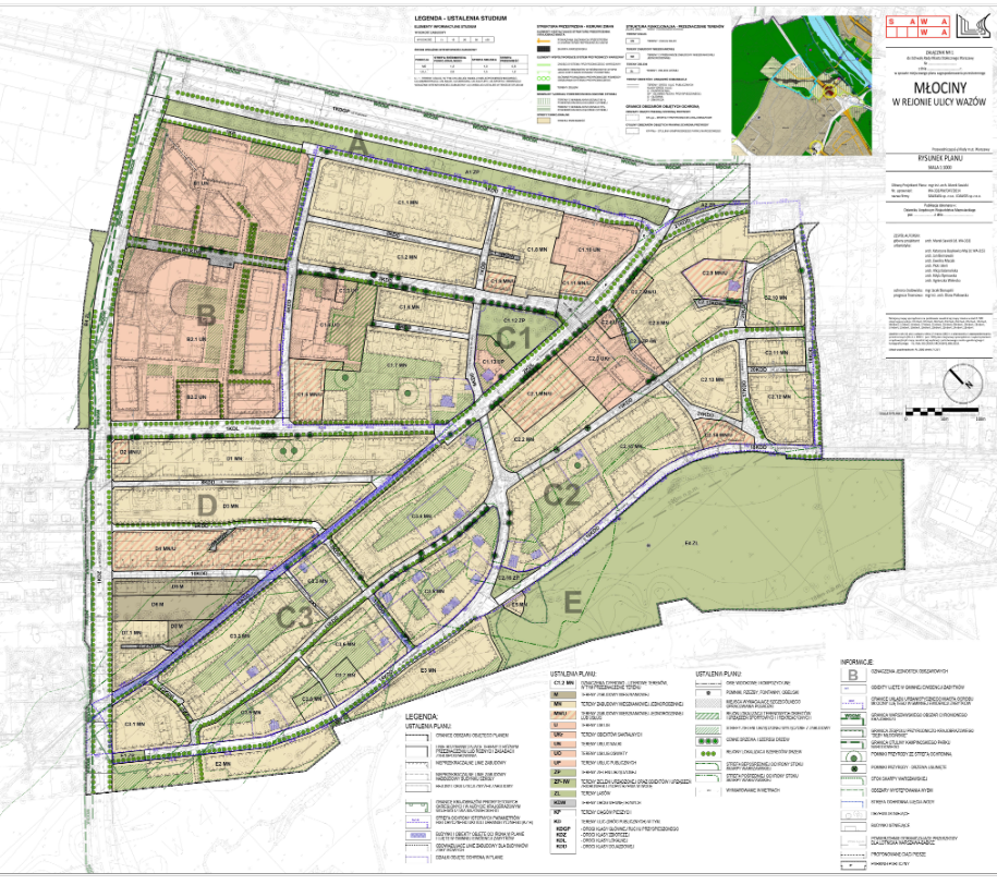 Szczegółowy plan zagospodarowania przestrzennego z oznaczonymi strefami zabudowy oraz infrastrukturą.