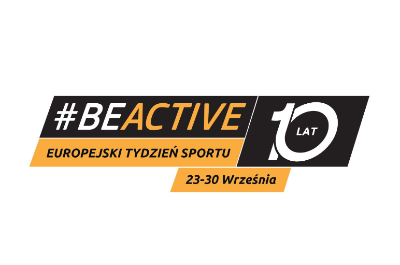 Logo z hasłem #BEACTIVE z informacją o 10. edycji Europejskiego Tygodnia Sportu, 23-30 września.