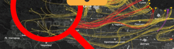 Mapa z zaznaczonymi trasami ruchu powietrznych celów nad Ukrainą w okresie 09.09.2025 do 10.09.2025.
