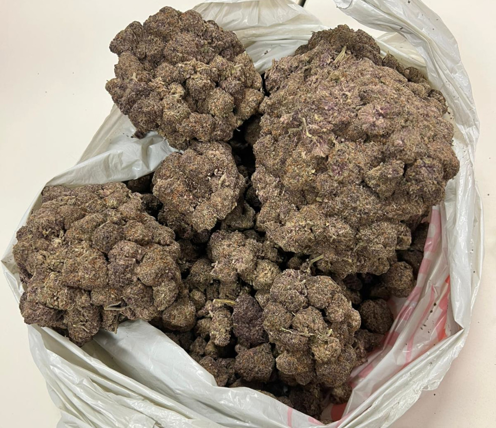 Torba z brązowymi, grudkowatymi substancjami roślinnymi, leżąca na białym tle.