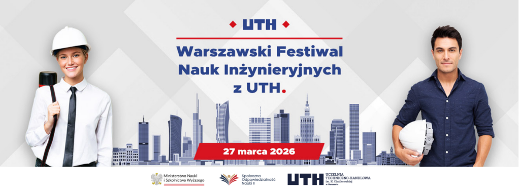 Kobieta w kasku i mężczyzna z hełmem stoją obok siebie, promując Warszawski Festiwal Nauk Inżynieryjnych.