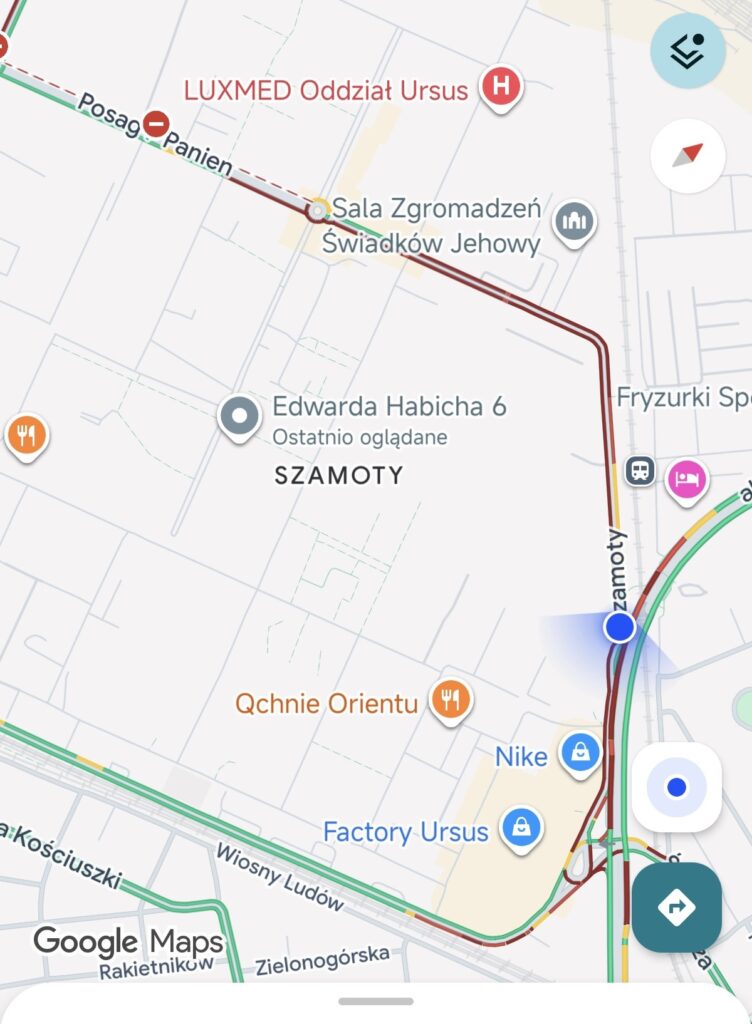 Mapa z oznaczeniami lokalizacji, w tym szpital, restauracje i sklepy w okolicy.