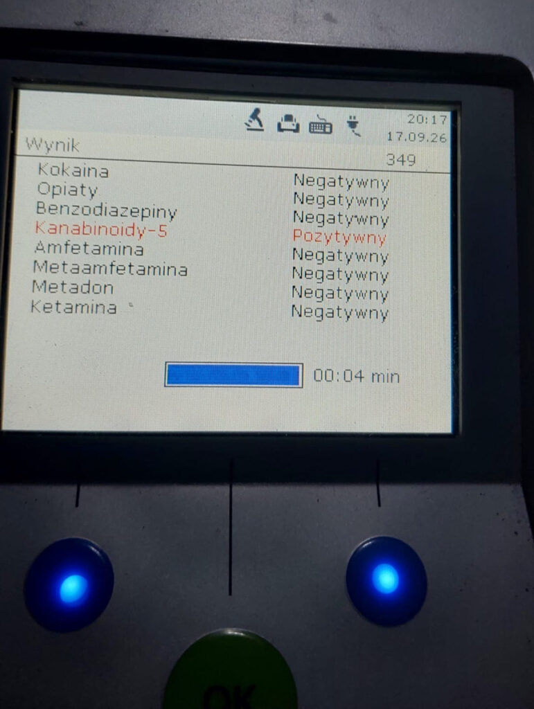 Wyniki testu na obecność substancji, z pozytywnym wynikiem dla kanabinoidów-5.
